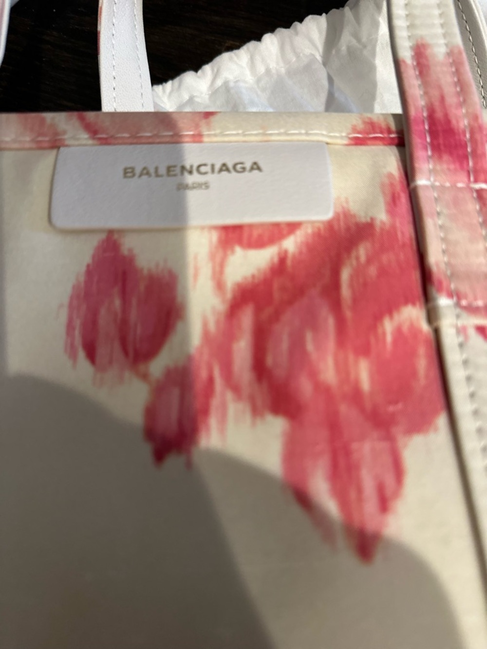 Balenciaga Cream Satin Tote with Pink Floral Motif - Picture 3 of 7